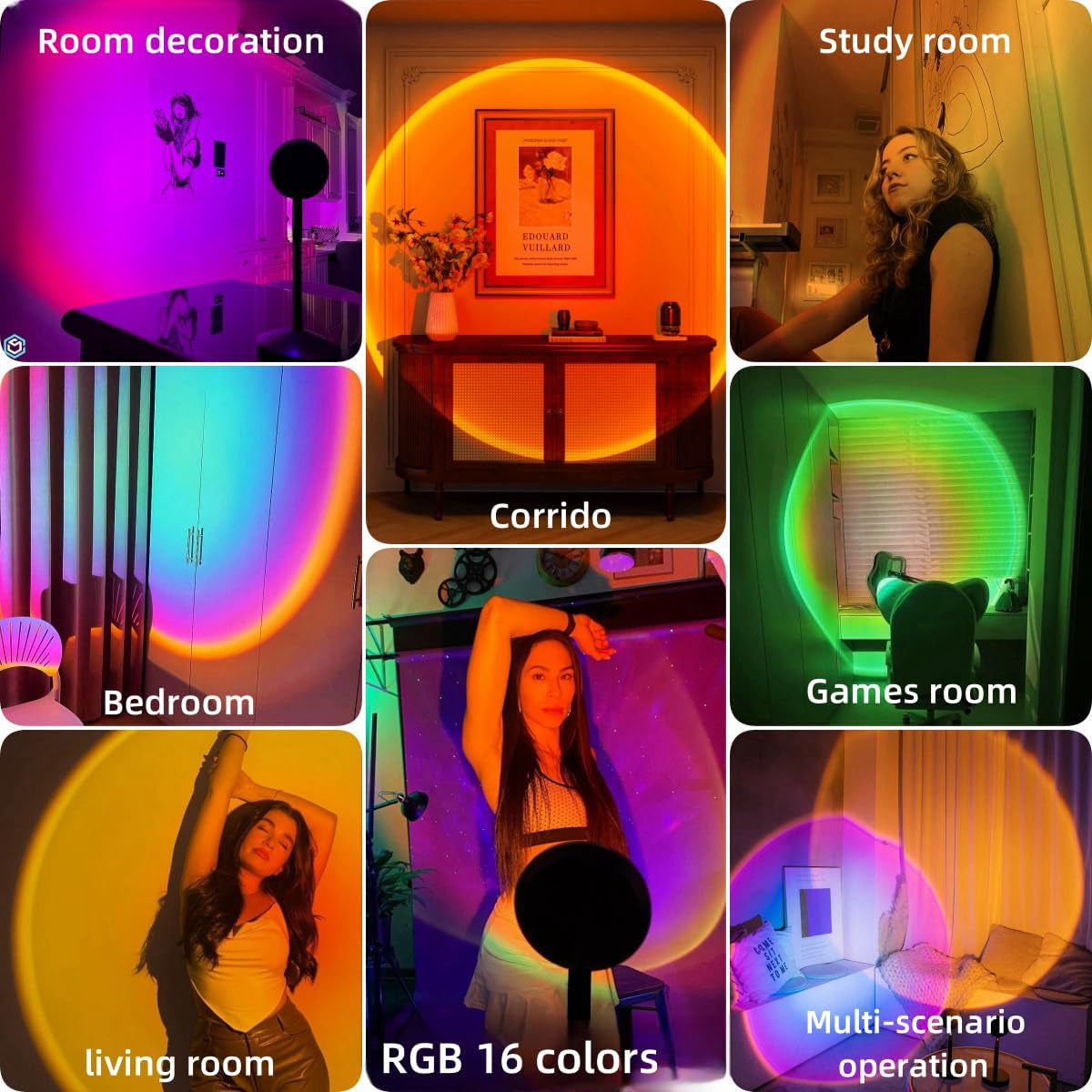 RGB Sunset Lamp Projector – 360° Rotating LED Mood Light for Bedroom & Home Decor