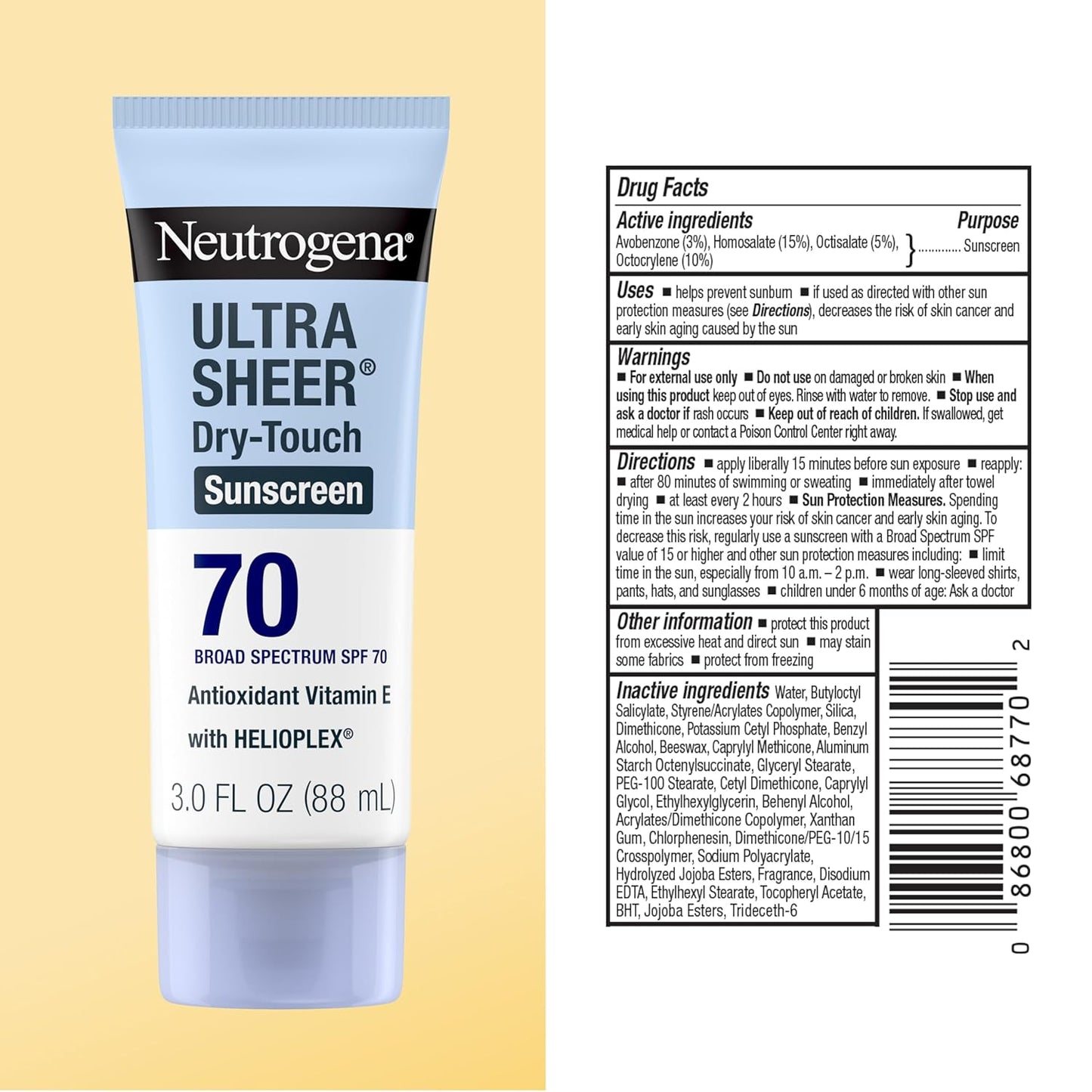 Ultra Sheer SPF 70 Sunscreen Lotion – Broad Spectrum UV Protection, Dry-Touch Matte Finish, Water Resistant, Oil-Free Formula, Travel Size 3 fl oz