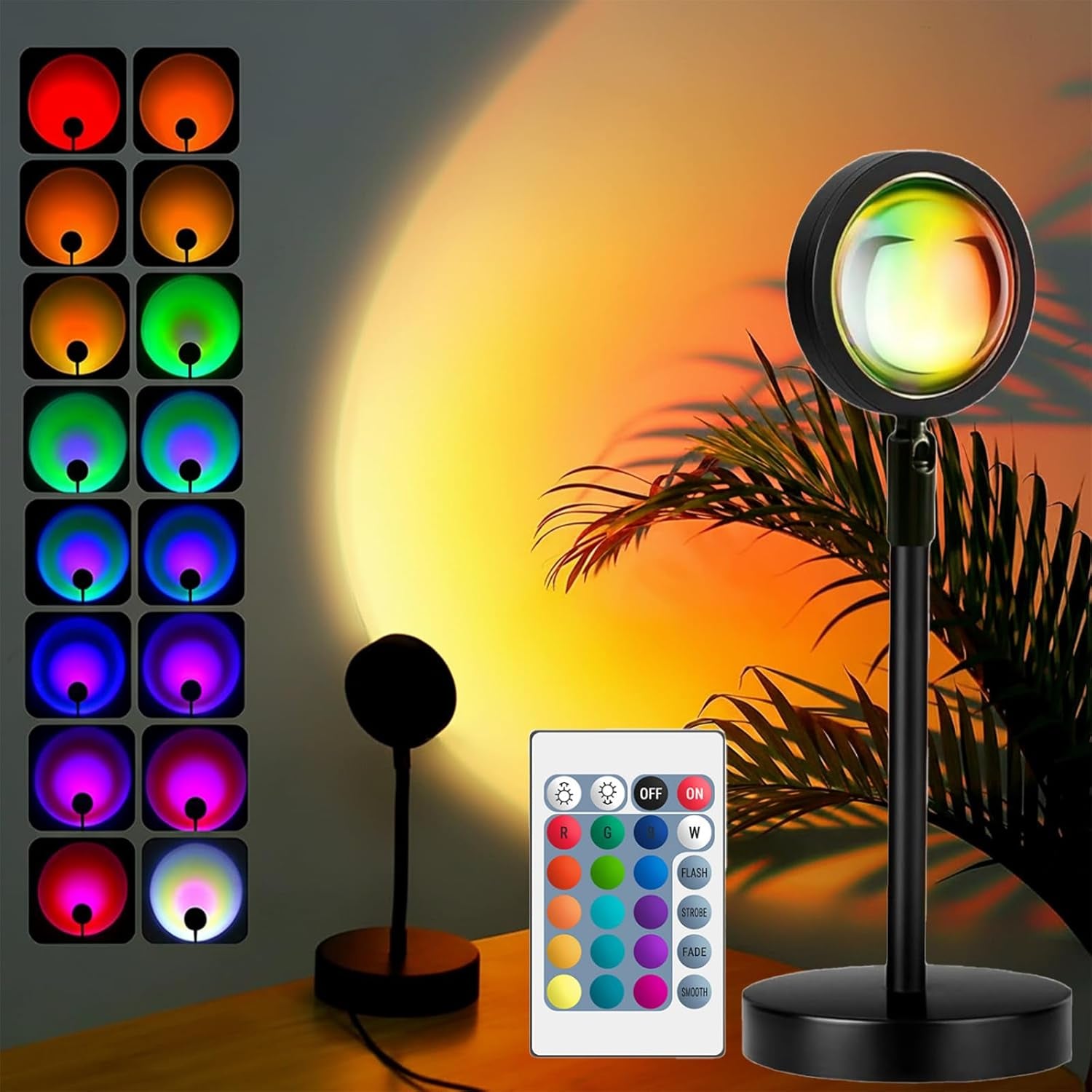 RGB Sunset Lamp Projector – 360° Rotating LED Mood Light for Bedroom & Home Decor