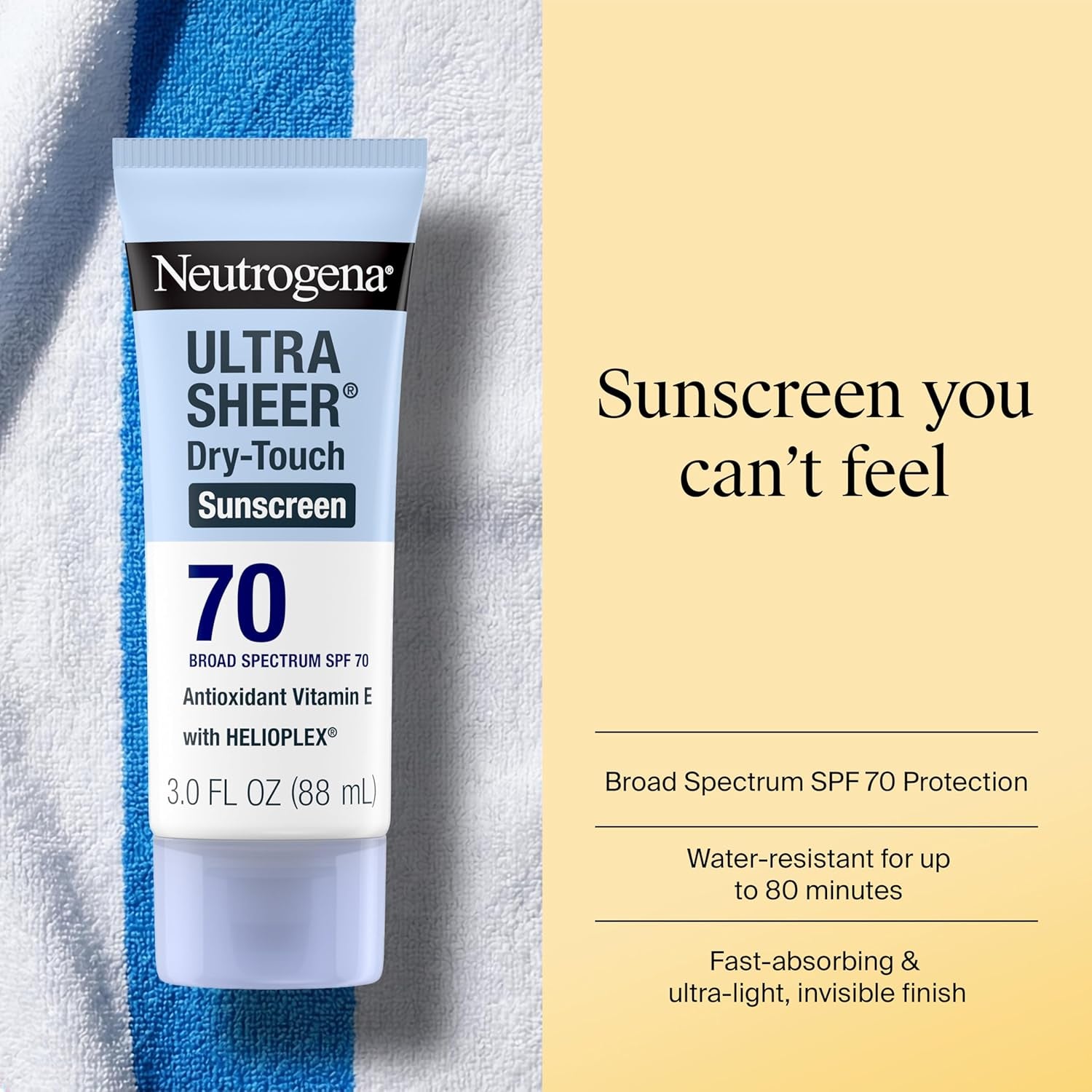 Ultra Sheer SPF 70 Sunscreen Lotion – Broad Spectrum UV Protection, Dry-Touch Matte Finish, Water Resistant, Oil-Free Formula, Travel Size 3 fl oz