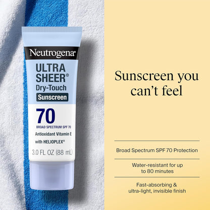 Ultra Sheer SPF 70 Sunscreen Lotion – Broad Spectrum UV Protection, Dry-Touch Matte Finish, Water Resistant, Oil-Free Formula, Travel Size 3 fl oz