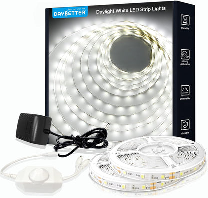 Dimmable 20 Ft White LED Strip Lights - Bright 6500K Rope Lighting for Bedroom, Kitchen & Home Decor (1 Roll)