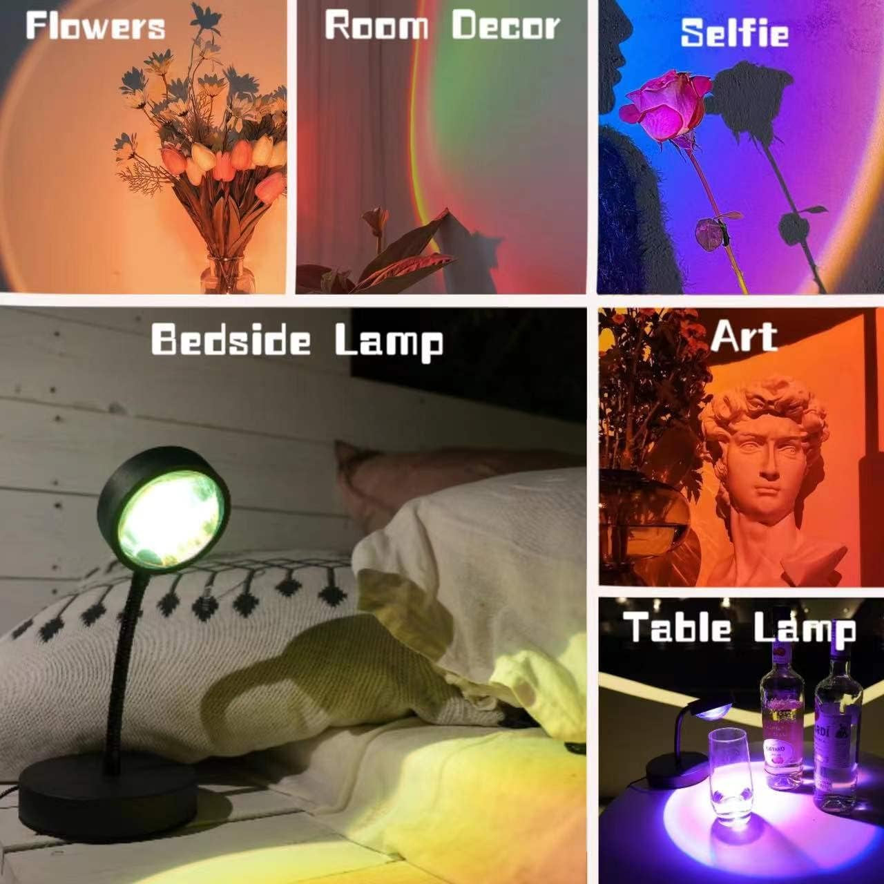 RGB Sunset Lamp Projector – 360° Rotating LED Mood Light for Bedroom & Home Decor