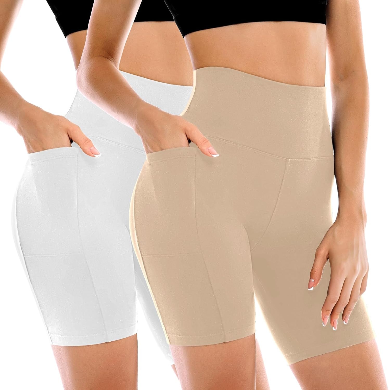 Women's High-Waisted Biker Shorts with Pockets – 2 Pack