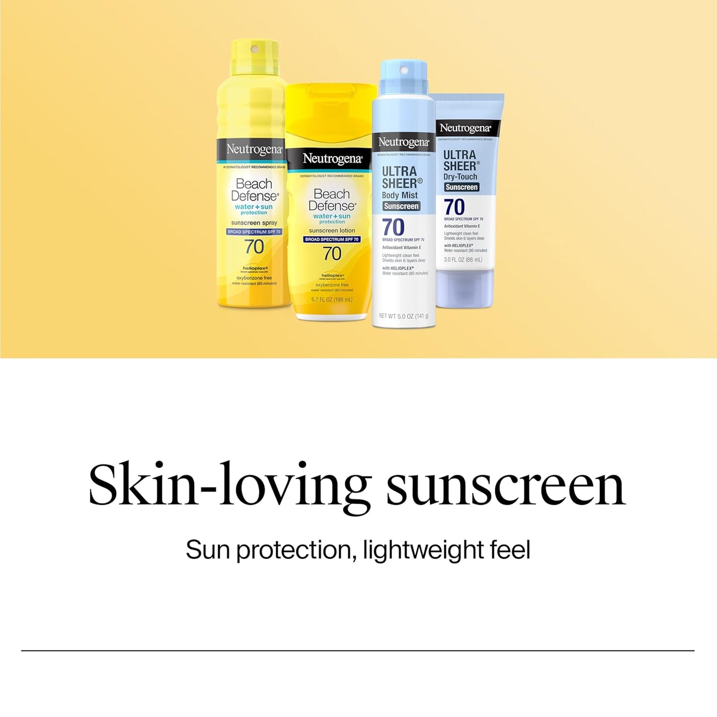 Ultra Sheer SPF 70 Sunscreen Lotion – Broad Spectrum UV Protection, Dry-Touch Matte Finish, Water Resistant, Oil-Free Formula, Travel Size 3 fl oz