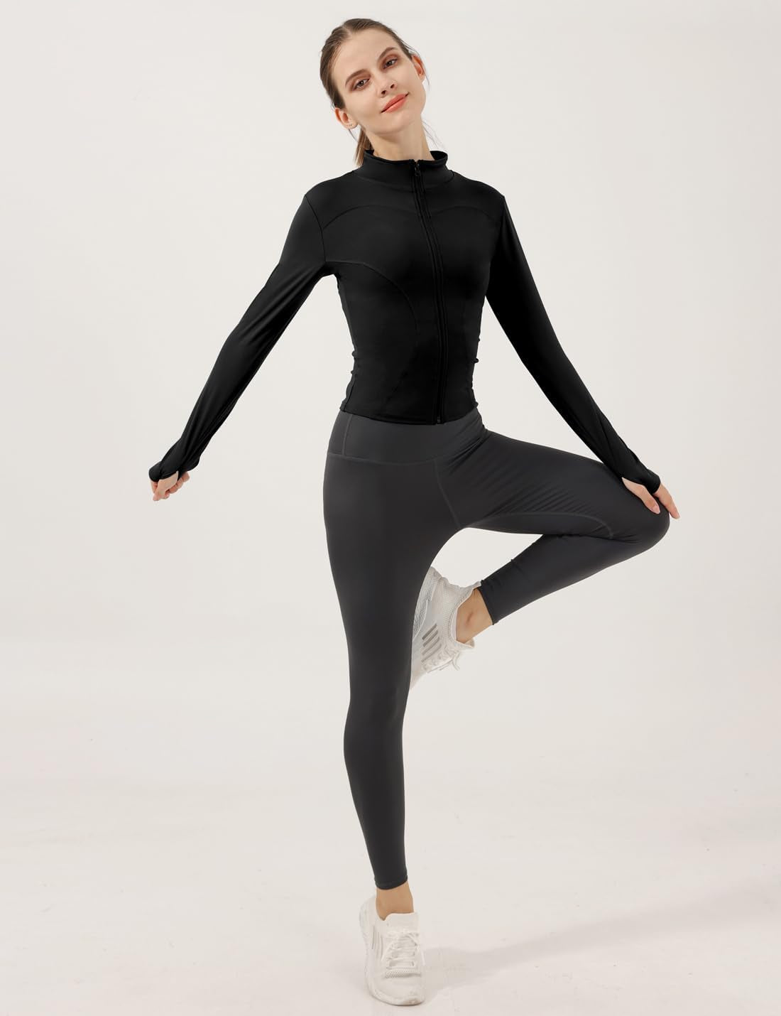 Women's Lightweight Stretchy Full Zip Track Jacket with Thumb Holes - Perfect for Running and Workouts