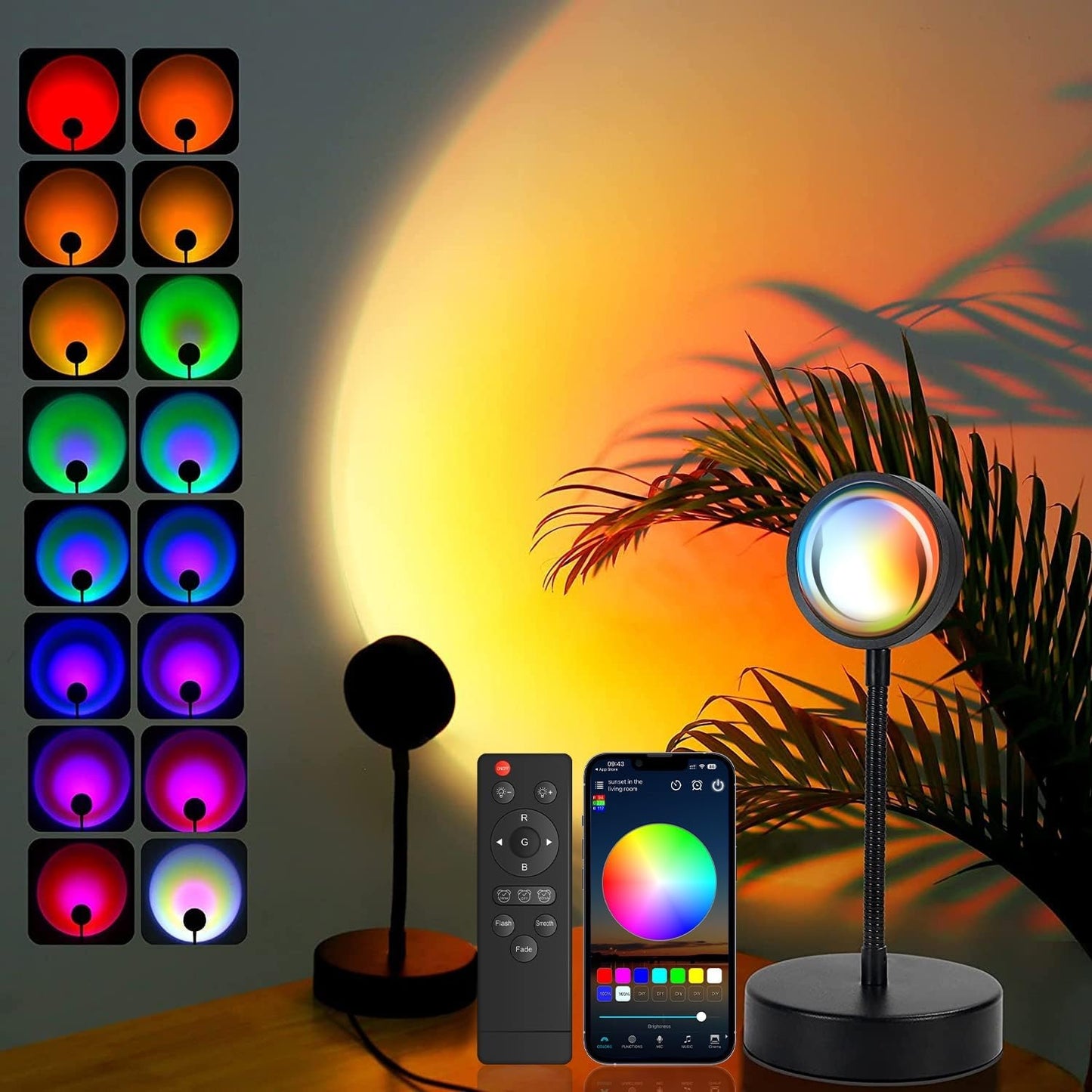 RGB Sunset Lamp Projector – 360° Rotating LED Mood Light for Bedroom & Home Decor