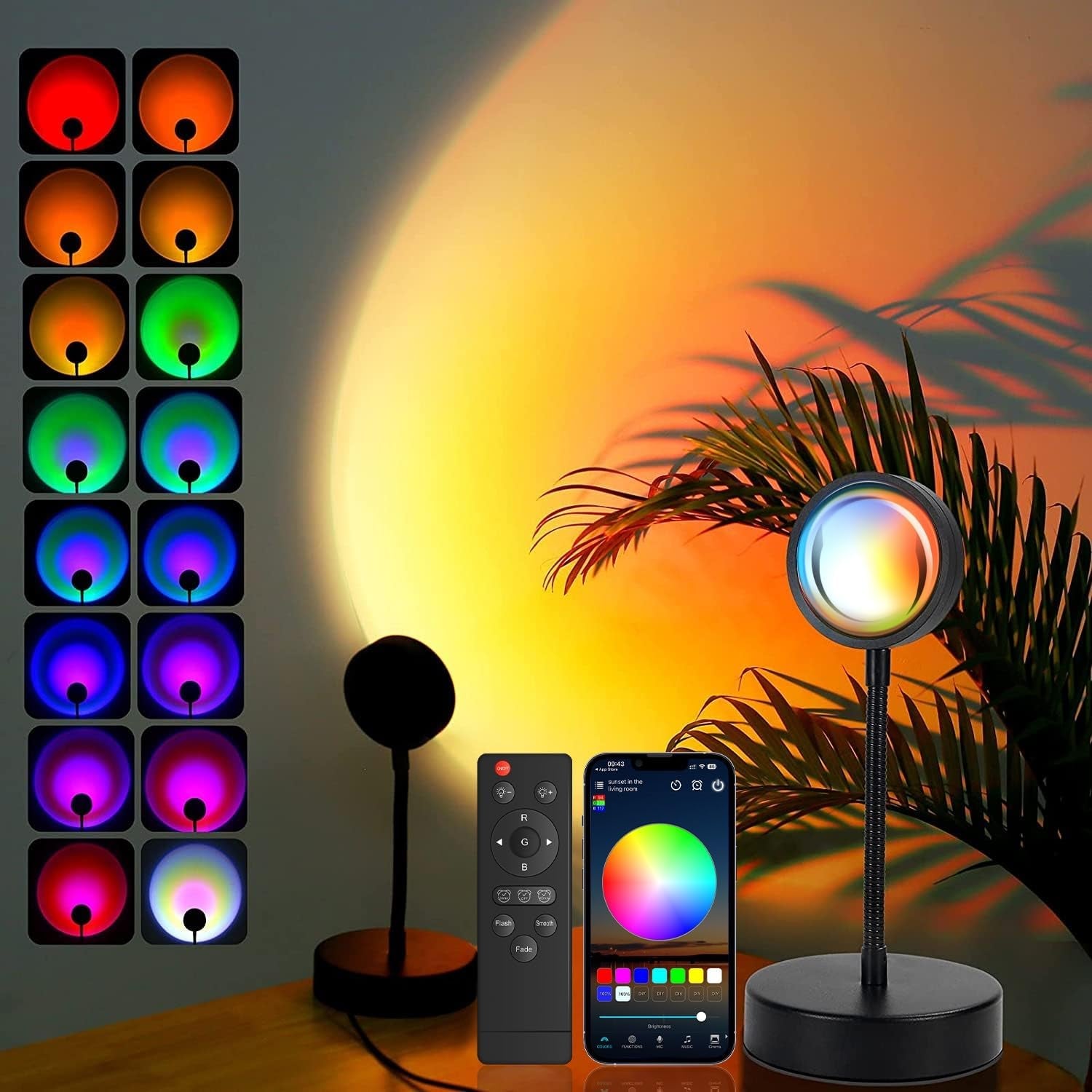 RGB Sunset Lamp Projector – 360° Rotating LED Mood Light for Bedroom & Home Decor