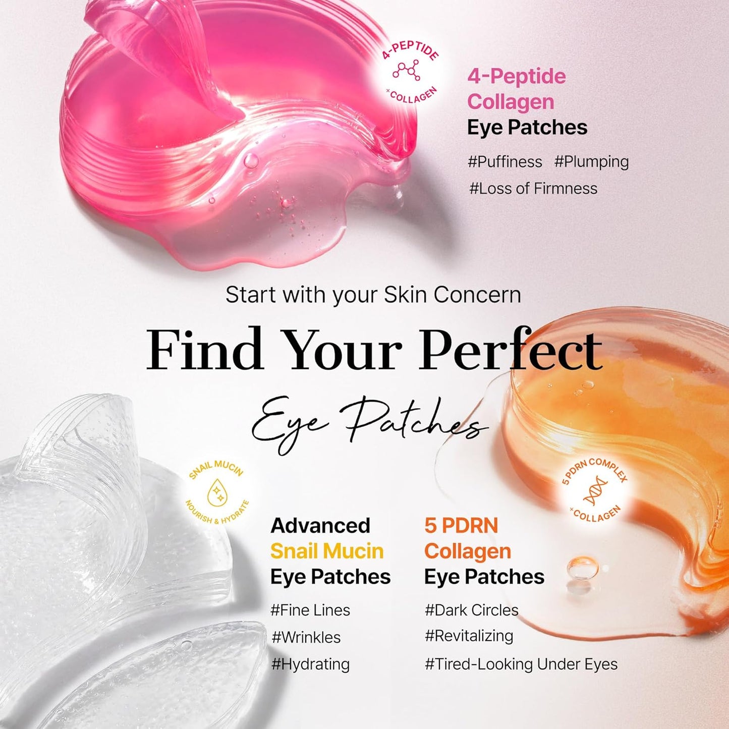 Pink Peptides Collagen Hydrogel Eye Patches – Cooling Under Eye Masks with Peptides & Caffeine for Puffiness, Hydration & Firm-Looking Skin, 60 Count