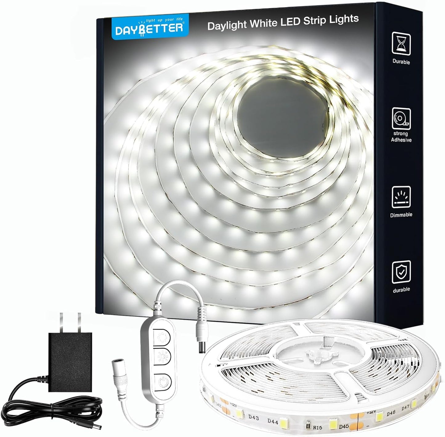 Dimmable 20 Ft White LED Strip Lights - Bright 6500K Rope Lighting for Bedroom, Kitchen & Home Decor (1 Roll)