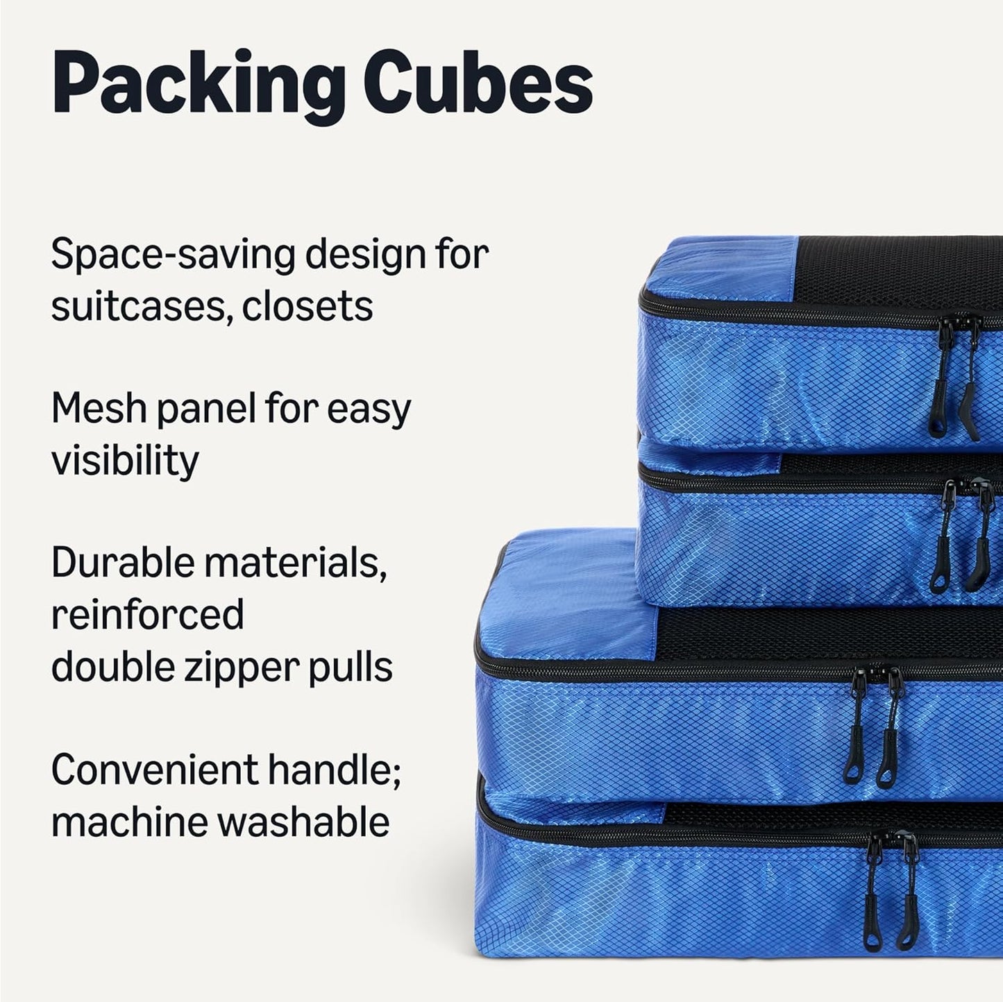 Travel Packing Cubes Set – 4 Piece Luggage Organizer Set (Blue)