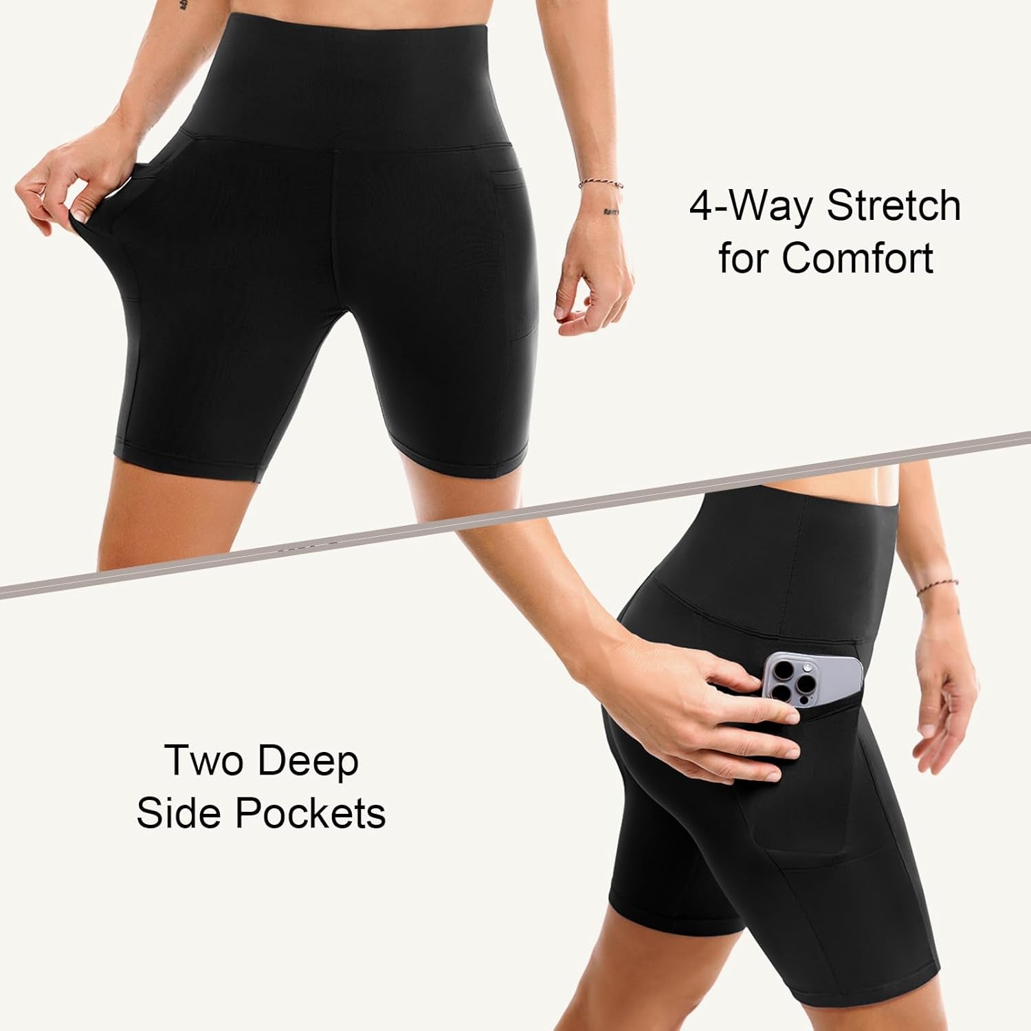Women's High-Waisted Biker Shorts with Pockets – 2 Pack