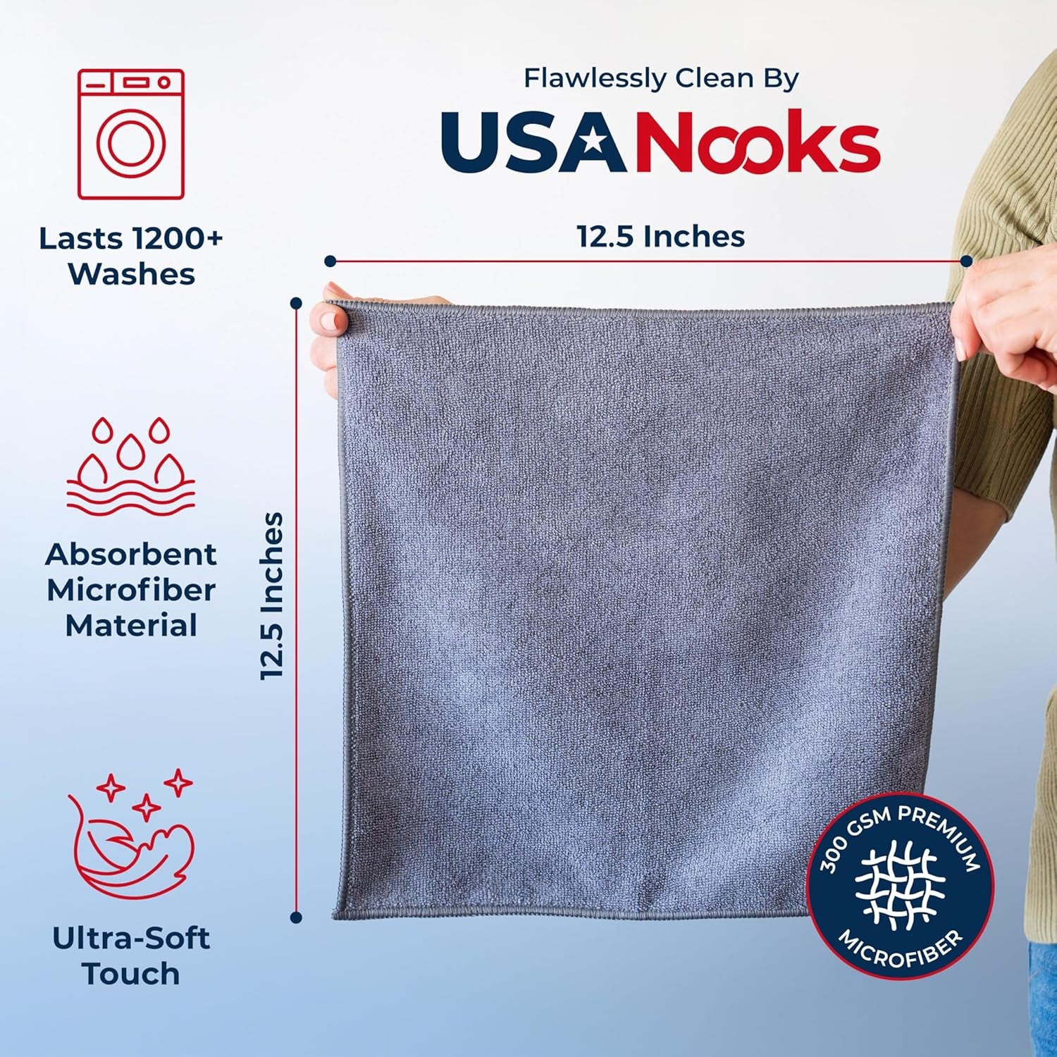 12-Pack Microfiber Cleaning Cloths - Ultra Absorbent, Streak-Free Shine, 1200 Washes - Perfect for Car Cleaning & Home Use!