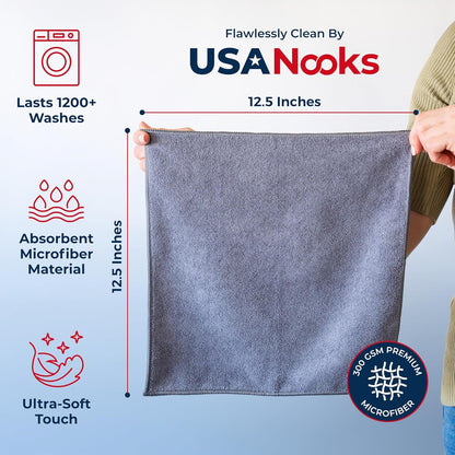 12-Pack Microfiber Cleaning Cloths - Ultra Absorbent, Streak-Free Shine, 1200 Washes - Perfect for Car Cleaning & Home Use!
