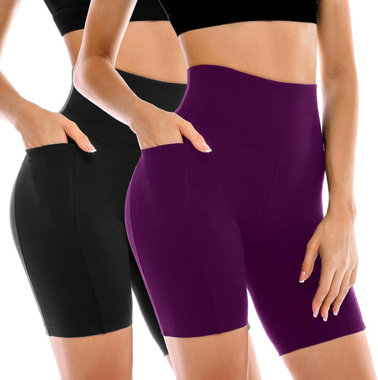 Women's High-Waisted Biker Shorts with Pockets – 2 Pack