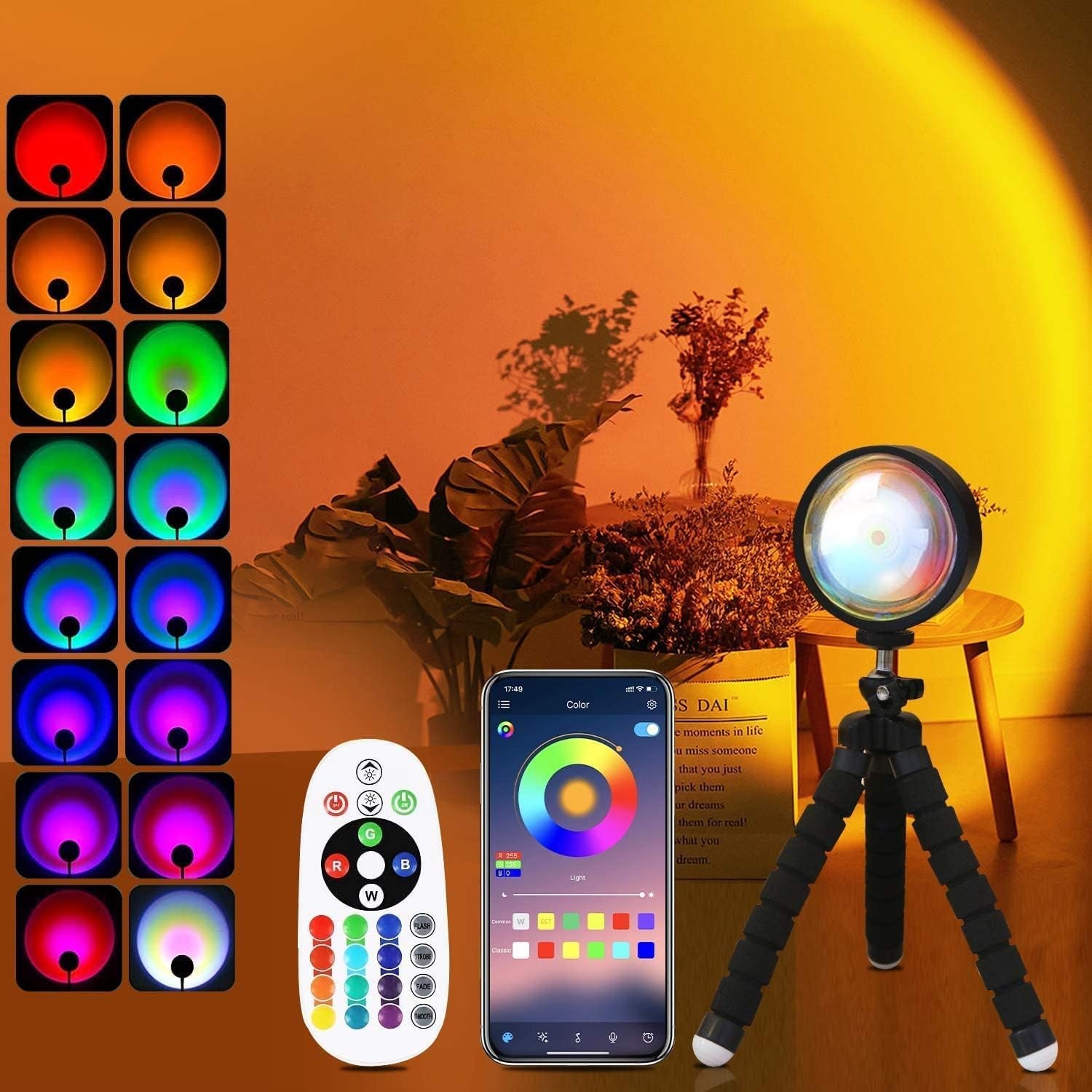 RGB Sunset Lamp Projector – 360° Rotating LED Mood Light for Bedroom & Home Decor