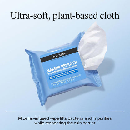 Micellar Makeup Remover Wipes – Alcohol-Free Face Towelettes, Removes Waterproof Makeup & Oil, Plant-Based Cloth, Twin Pack 50 Count