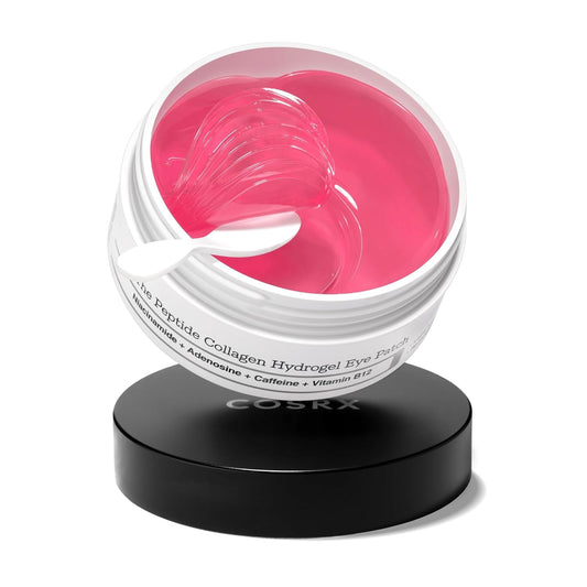 Pink Peptides Collagen Hydrogel Eye Patches – Cooling Under Eye Masks with Peptides & Caffeine for Puffiness, Hydration & Firm-Looking Skin, 60 Count