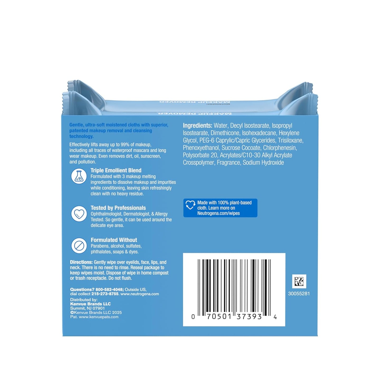Micellar Makeup Remover Wipes – Alcohol-Free Face Towelettes, Removes Waterproof Makeup & Oil, Plant-Based Cloth, Twin Pack 50 Count