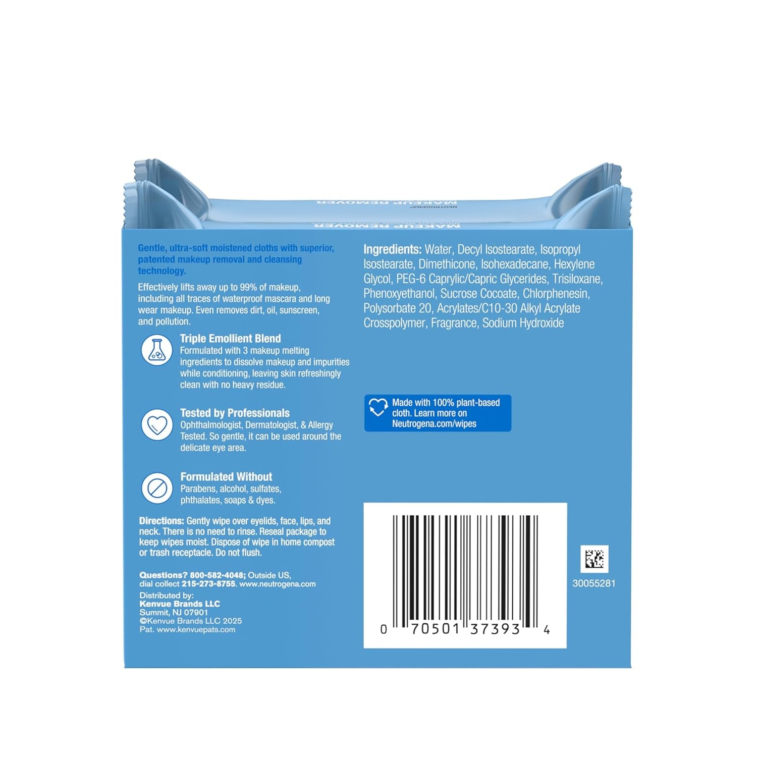 Micellar Makeup Remover Wipes – Alcohol-Free Face Towelettes, Removes Waterproof Makeup & Oil, Plant-Based Cloth, Twin Pack 50 Count