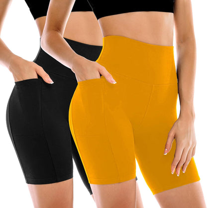 Women's High-Waisted Biker Shorts with Pockets – 2 Pack
