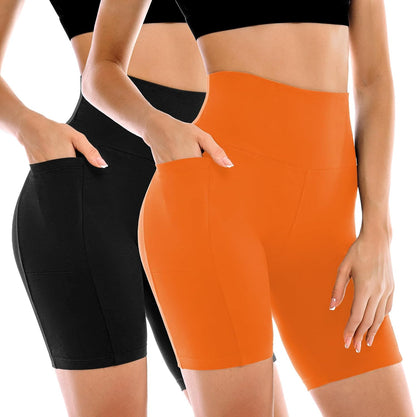 Women's High-Waisted Biker Shorts with Pockets – 2 Pack