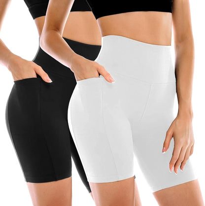 Women's High-Waisted Biker Shorts with Pockets – 2 Pack
