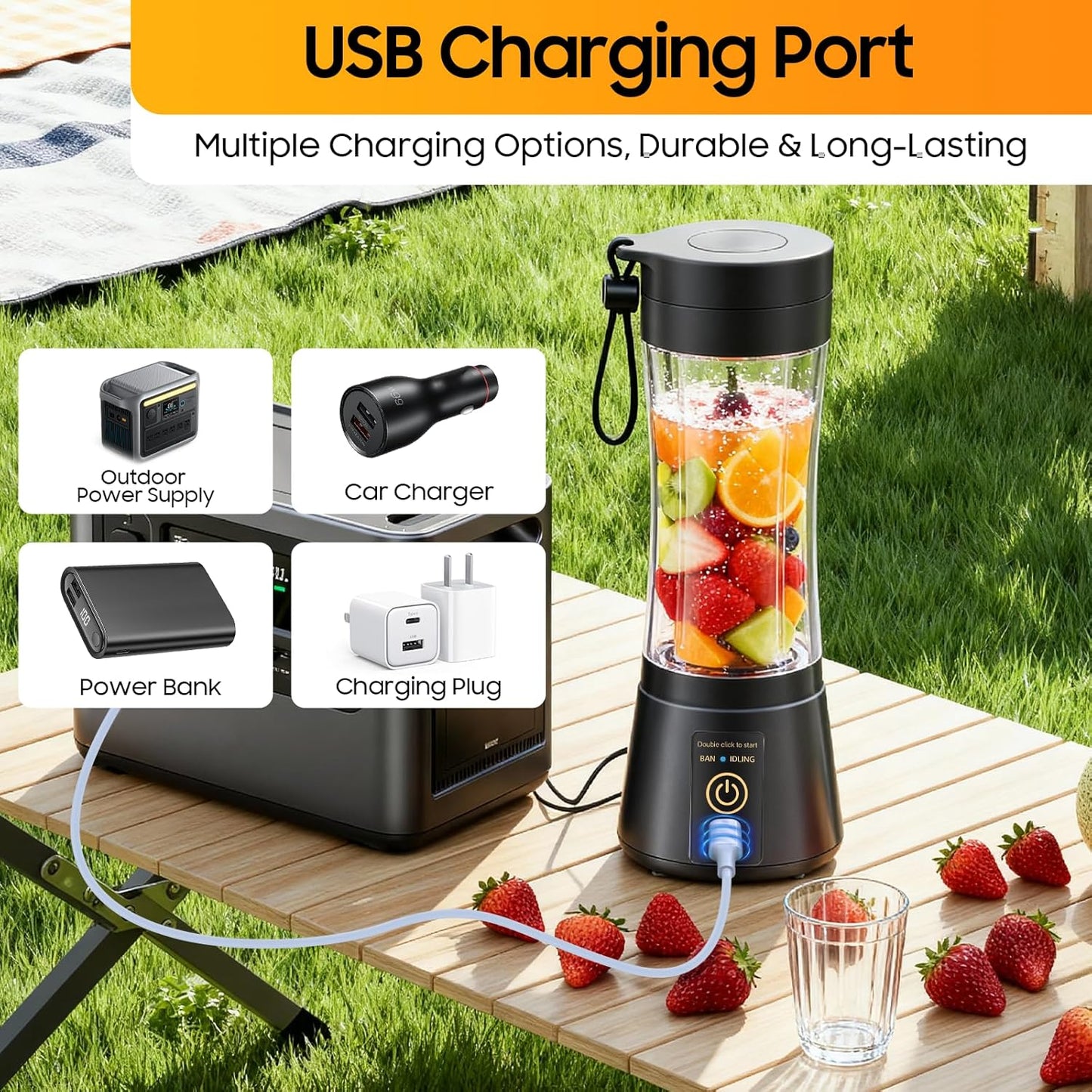 Portable Smoothie Blender Cup – USB Rechargeable 380ML,USB Portable Blender Cup – 6 Blade Smoothie Maker