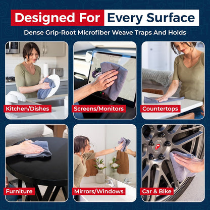 12-Pack Microfiber Cleaning Cloths - Ultra Absorbent, Streak-Free Shine, 1200 Washes - Perfect for Car Cleaning & Home Use!