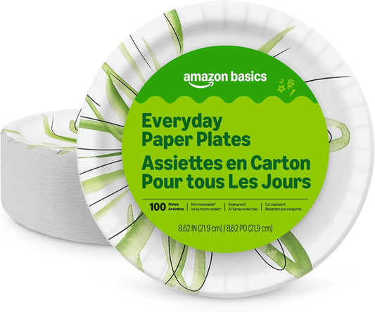 Disposable Paper Plates 100 Count – 8.62” Heavy Duty, Microwave Safe, Soak-Proof & Cut Resistant, Eco-Friendly Party Plates for Dinner, BBQ, Picnic & Everyday Use