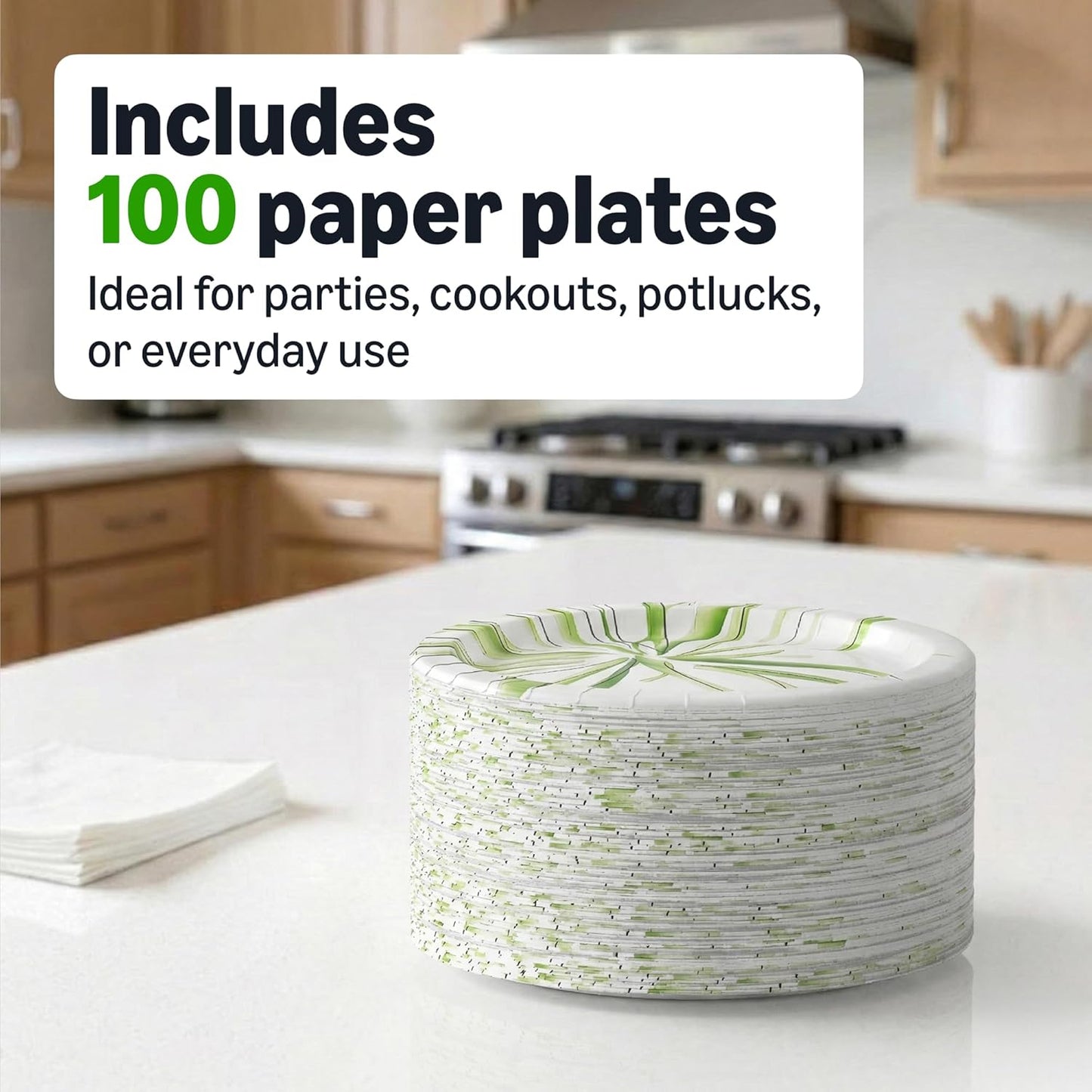 Disposable Paper Plates 100 Count – 8.62” Heavy Duty, Microwave Safe, Soak-Proof & Cut Resistant, Eco-Friendly Party Plates for Dinner, BBQ, Picnic & Everyday Use
