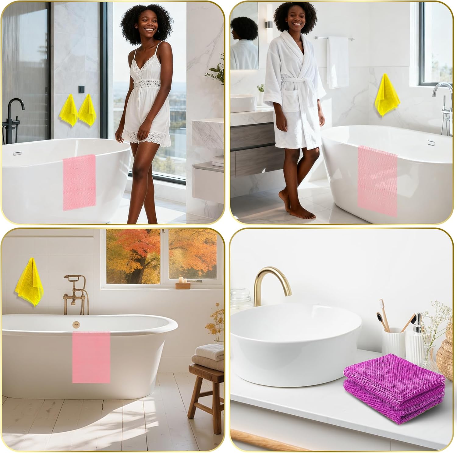 3 Pieces African Bath Sponge African Net Long Net Bath Sponge Exfoliating Shower Body Scrubber Back Scrubber Skin Smoother,Great for Daily Use (Pink,Yellow,Purple)