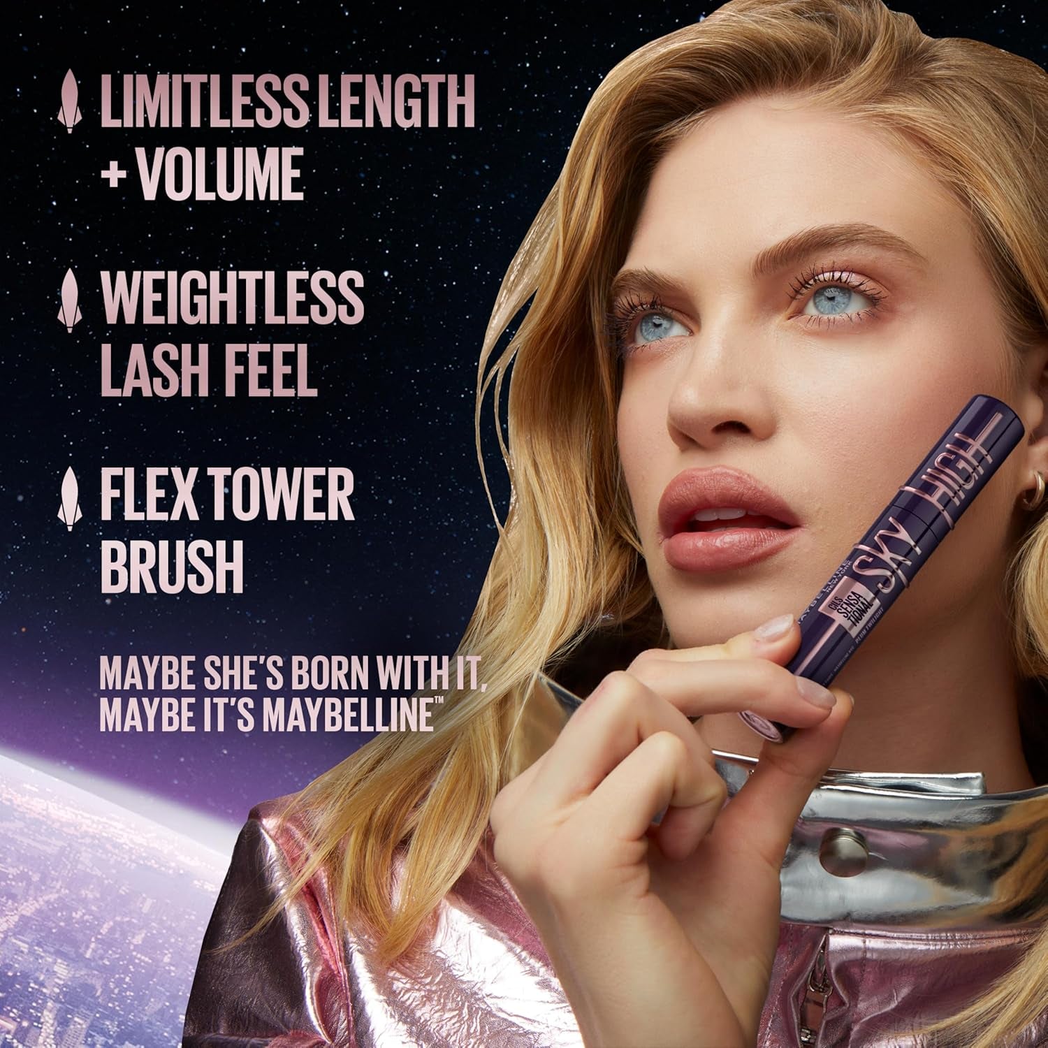 Sky High Volumizing Mascara – Lengthening, Defining & Curling Formula, Buildable Lash Makeup, Blackest Black