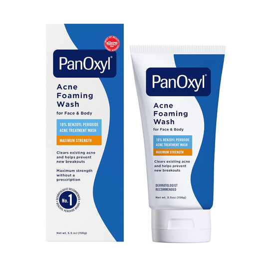 10% Benzoyl Peroxide Acne Foaming Wash, Maximum Strength, Daily Acne-Fighting Face and Body Cleanser, Face Wash to Clear, Treat and Prevent Acne Pimples and Stubborn Breakouts, 5.5 Oz Tube