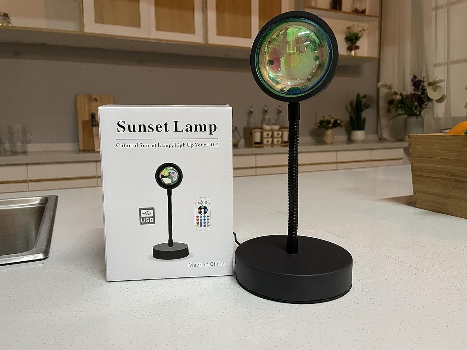 RGB Sunset Lamp Projector – 360° Rotating LED Mood Light for Bedroom & Home Decor