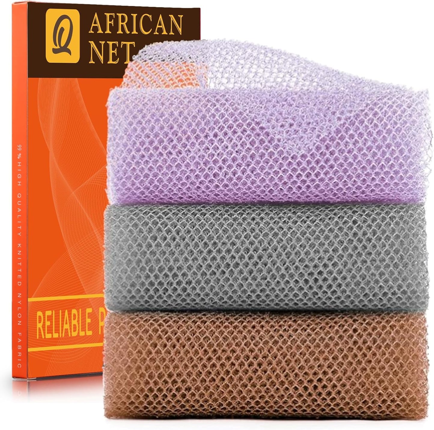 3 Pieces African Bath Sponge African Net Long Net Bath Sponge Exfoliating Shower Body Scrubber Back Scrubber Skin Smoother,Great for Daily Use (Pink,Yellow,Purple)