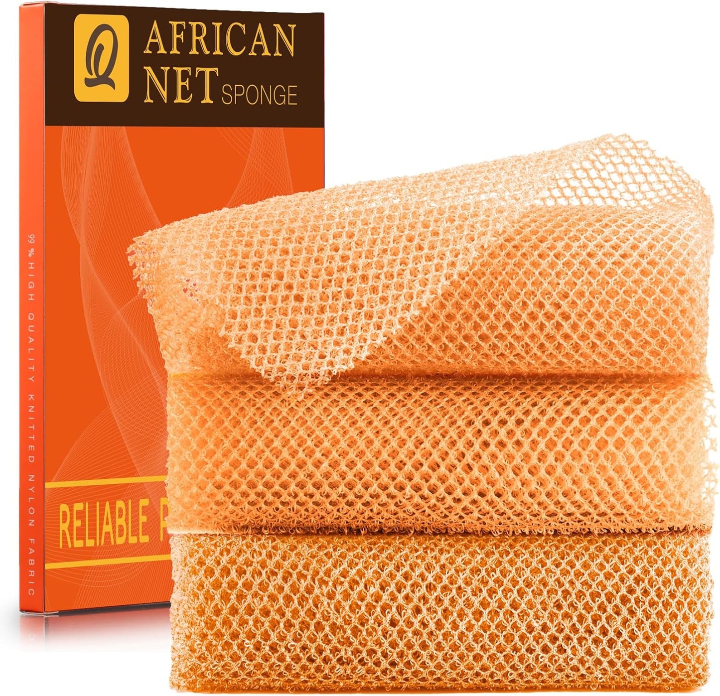 3 Pieces African Bath Sponge African Net Long Net Bath Sponge Exfoliating Shower Body Scrubber Back Scrubber Skin Smoother,Great for Daily Use (Pink,Yellow,Purple)