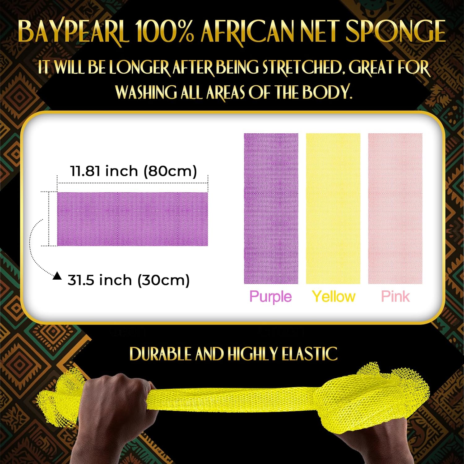 3 Pieces African Bath Sponge African Net Long Net Bath Sponge Exfoliating Shower Body Scrubber Back Scrubber Skin Smoother,Great for Daily Use (Pink,Yellow,Purple)