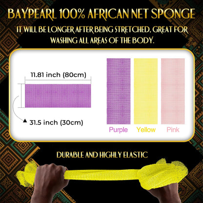 3 Pieces African Bath Sponge African Net Long Net Bath Sponge Exfoliating Shower Body Scrubber Back Scrubber Skin Smoother,Great for Daily Use (Pink,Yellow,Purple)