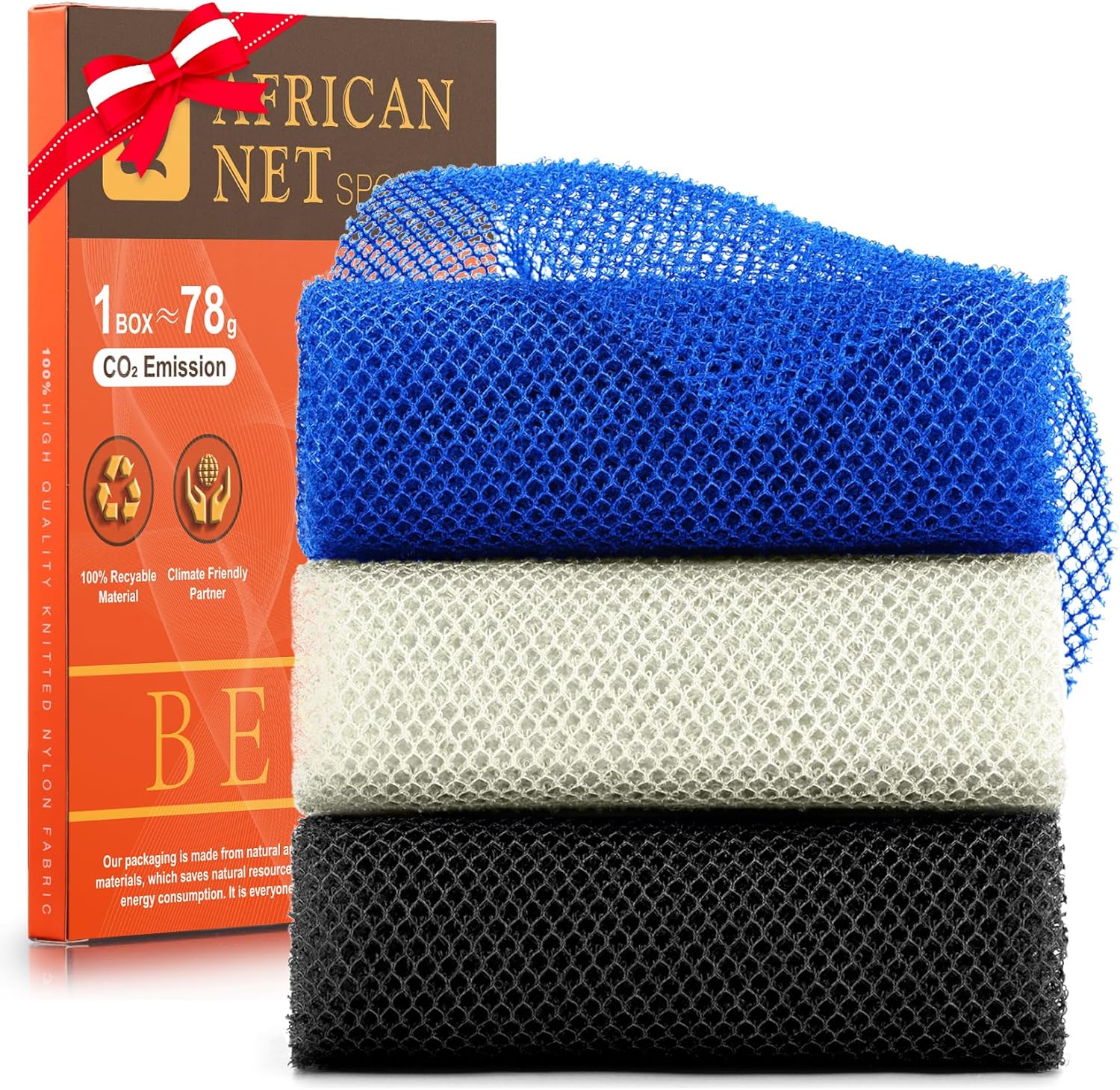 3 Pieces African Bath Sponge African Net Long Net Bath Sponge Exfoliating Shower Body Scrubber Back Scrubber Skin Smoother,Great for Daily Use (Pink,Yellow,Purple)