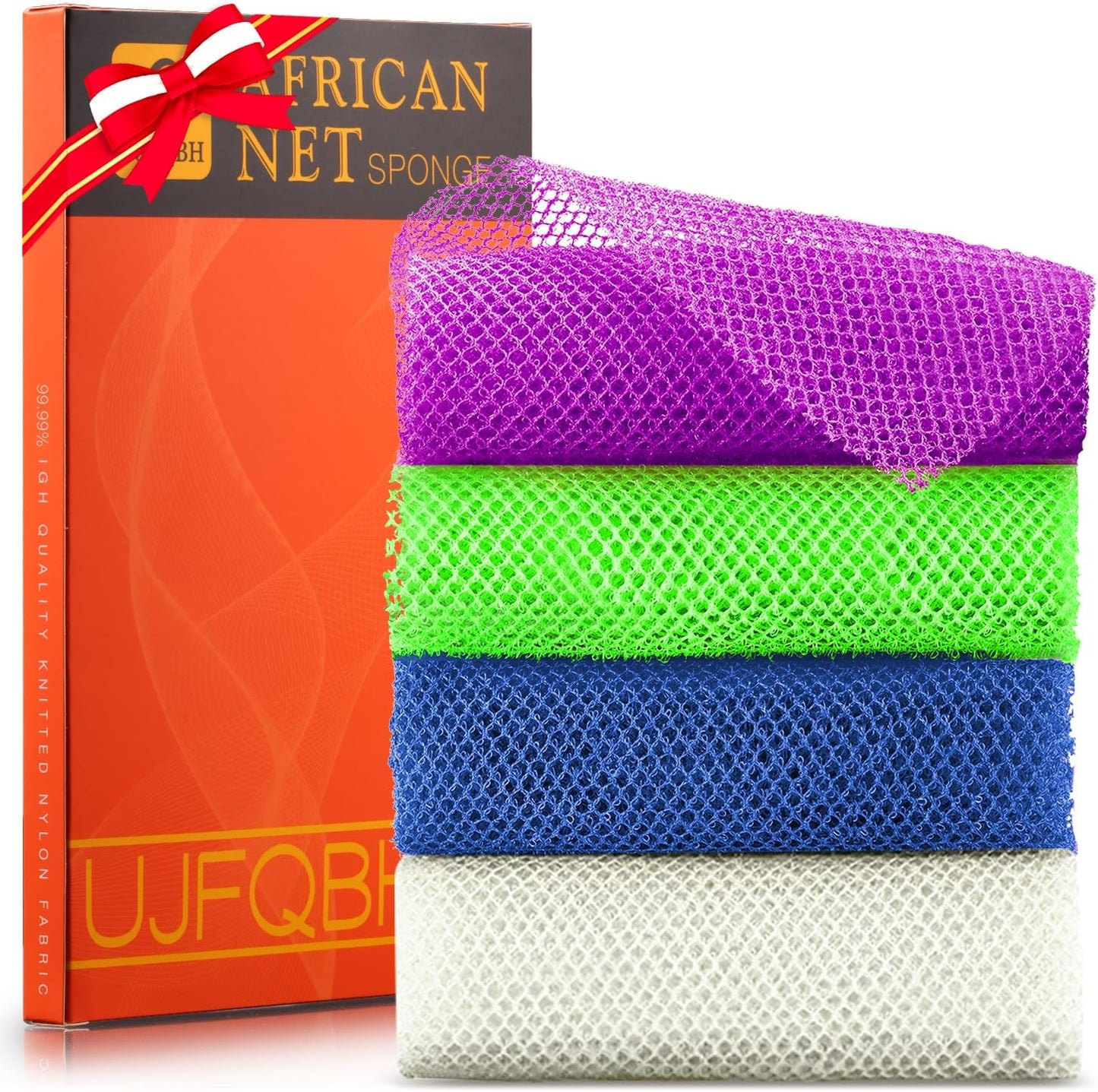 3 Pieces African Bath Sponge African Net Long Net Bath Sponge Exfoliating Shower Body Scrubber Back Scrubber Skin Smoother,Great for Daily Use (Pink,Yellow,Purple)