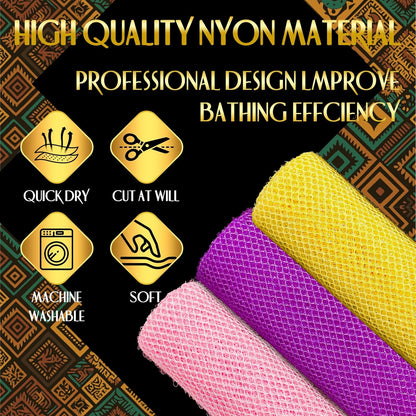 3 Pieces African Bath Sponge African Net Long Net Bath Sponge Exfoliating Shower Body Scrubber Back Scrubber Skin Smoother,Great for Daily Use (Pink,Yellow,Purple)