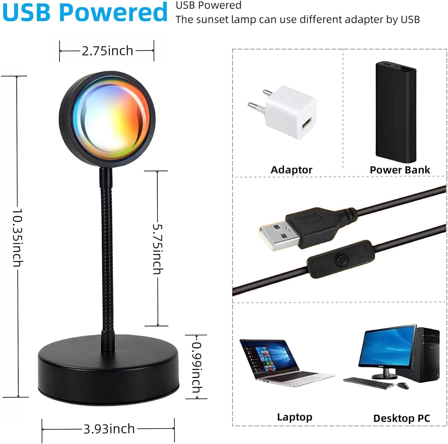RGB Sunset Lamp Projector – 360° Rotating LED Mood Light for Bedroom & Home Decor