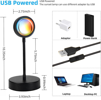 RGB Sunset Lamp Projector – 360° Rotating LED Mood Light for Bedroom & Home Decor
