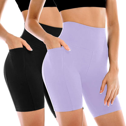 Women's High-Waisted Biker Shorts with Pockets – 2 Pack