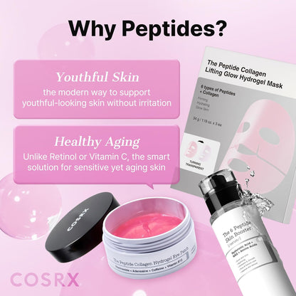 Pink Peptides Collagen Hydrogel Eye Patches – Cooling Under Eye Masks with Peptides & Caffeine for Puffiness, Hydration & Firm-Looking Skin, 60 Count