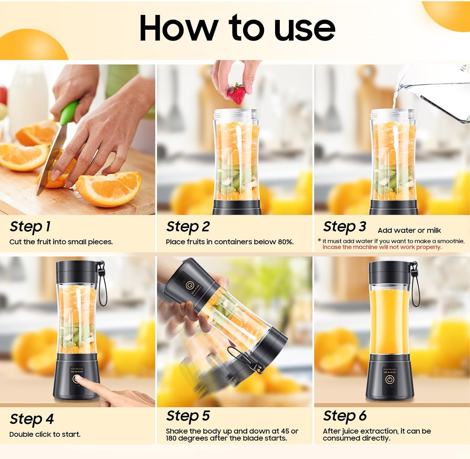 Portable Smoothie Blender Cup – USB Rechargeable 380ML,USB Portable Blender Cup – 6 Blade Smoothie Maker