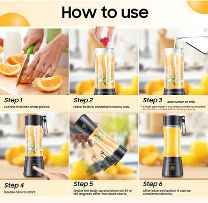 Portable Smoothie Blender Cup – USB Rechargeable 380ML,USB Portable Blender Cup – 6 Blade Smoothie Maker