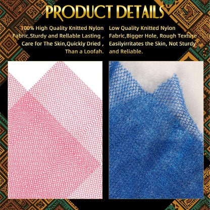 3 Pieces African Bath Sponge African Net Long Net Bath Sponge Exfoliating Shower Body Scrubber Back Scrubber Skin Smoother,Great for Daily Use (Pink,Yellow,Purple)