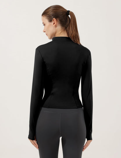 Women's Lightweight Stretchy Full Zip Track Jacket with Thumb Holes - Perfect for Running and Workouts